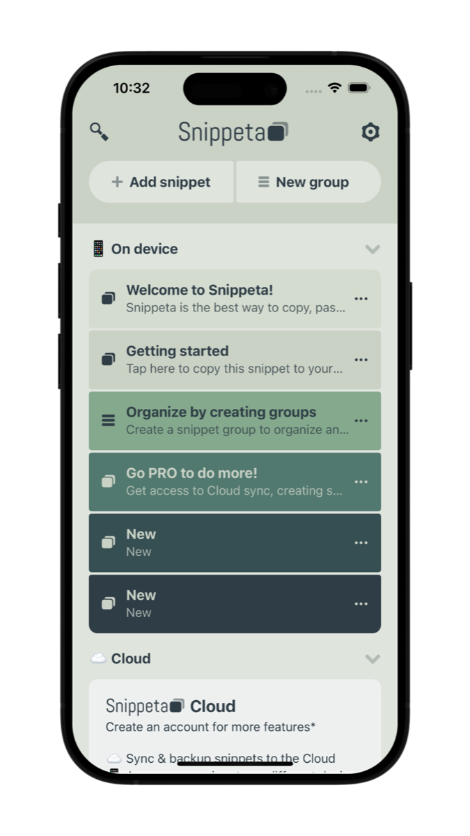 Snippeta library view using a lighter theme